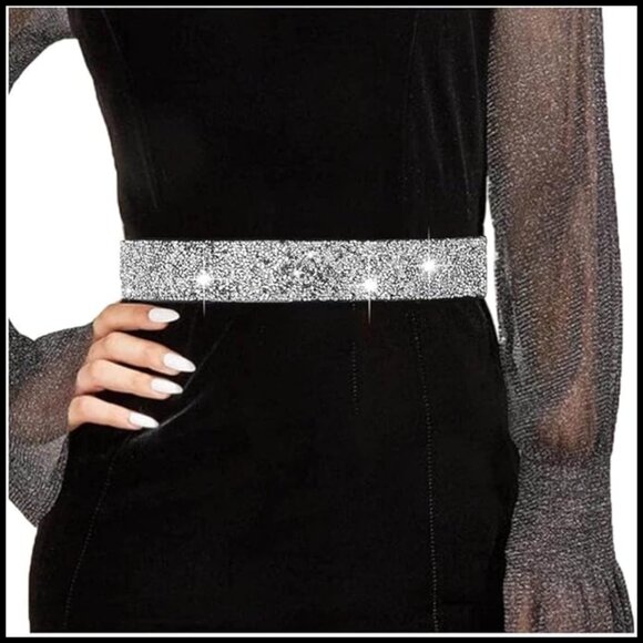 Black Rhinestone Elastic Waist Belt for Formal Dresses main image 6